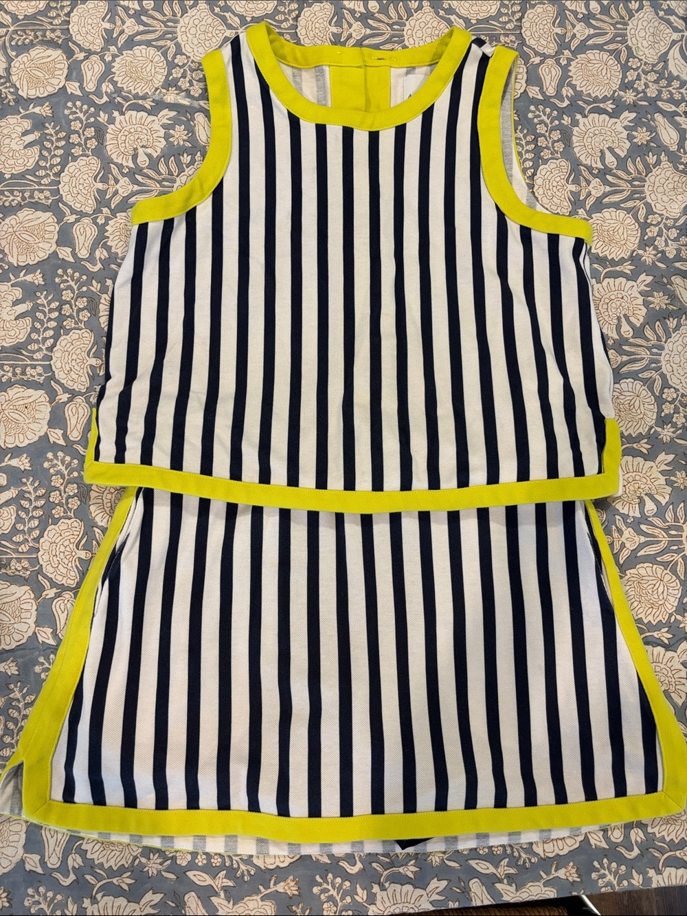 Addison Bay Navy and White Striped Two-Piece Set with chartreuse Trim